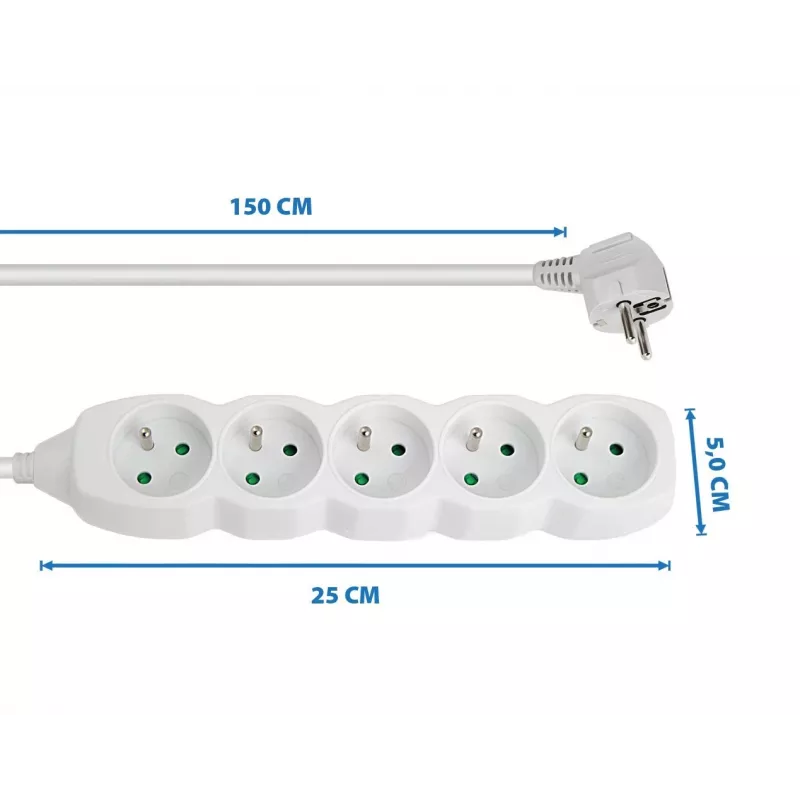 Maitinimo ilgintuvas ESPERANZA ELK207W — 1,5 m laidas, 5 Type E AC lizdai, vidaus, 220–250 V