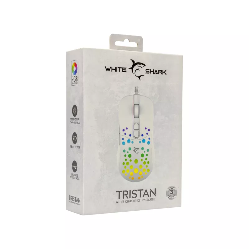 Pelė White Shark GM-9004 Tristan-2 balta RGB USB