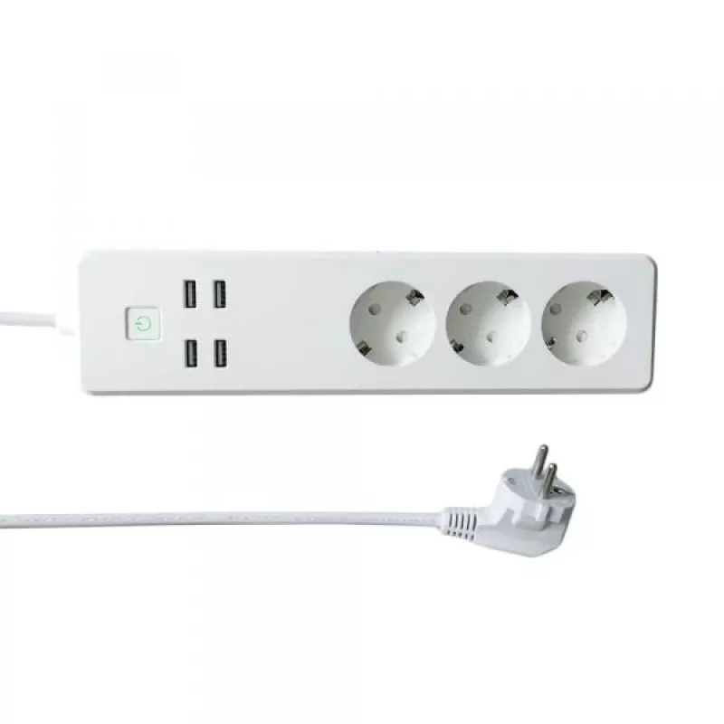 WOOX R4028 išmanusis daugializdis kištukas / kištukinis lizdas, 3x Schuko, 4x USB, valdomas per TUYA, baltas