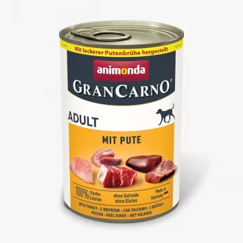 Šlapias šunų maistas animonda GranCarno Adult Turkija 400 g – be grūdų, baltymai 10,5%, drėgnis 79%