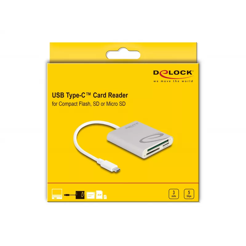 Kortelių skaitytuvas DeLOCK 91005 USB 3.2 Gen 1 Type-C pilkas CF MMC MicroSD