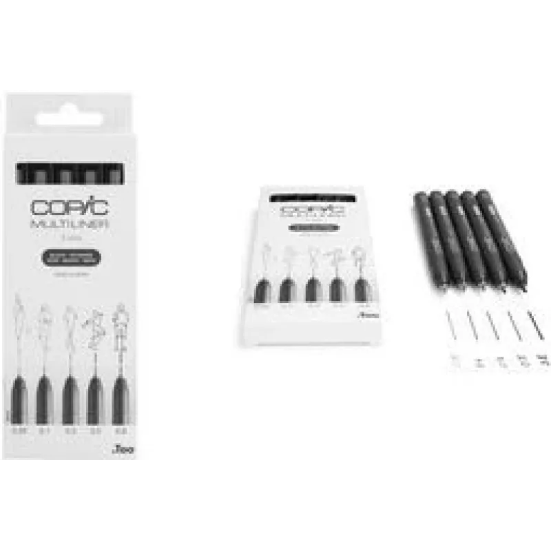 COPIC Multiliner smulkūs rašikliai juodi 0,05 + 0,1 + 0,3 + 0,5 + 0,8 mm, 5 vnt. (22075635)