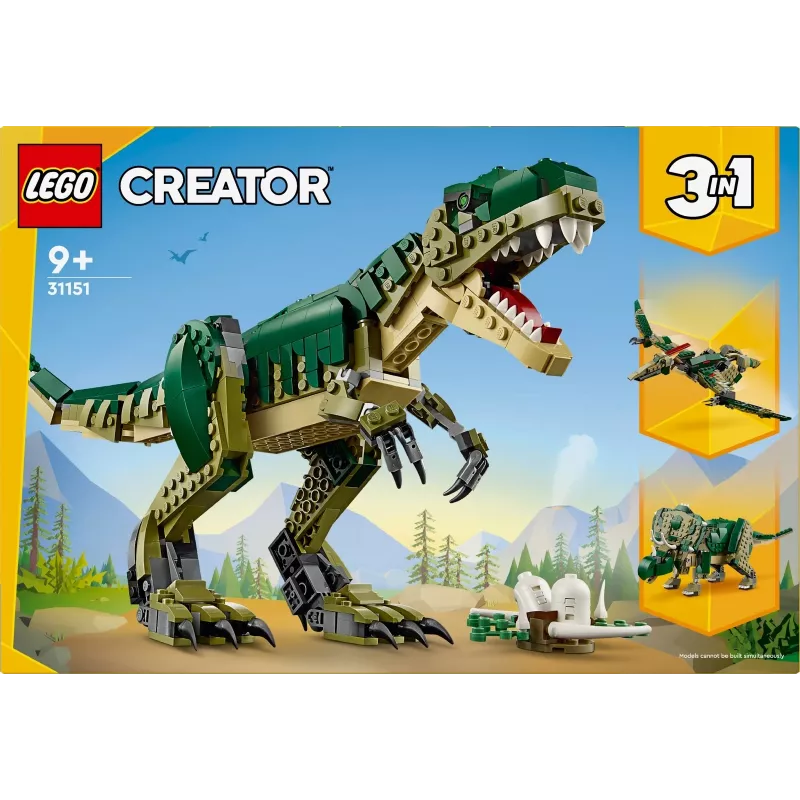Konstruktorius LEGO Creator 3-in-1 T.Rex statomas modelio rinkinys, 626 vnt., 150 mm aukštis, amžius 9+