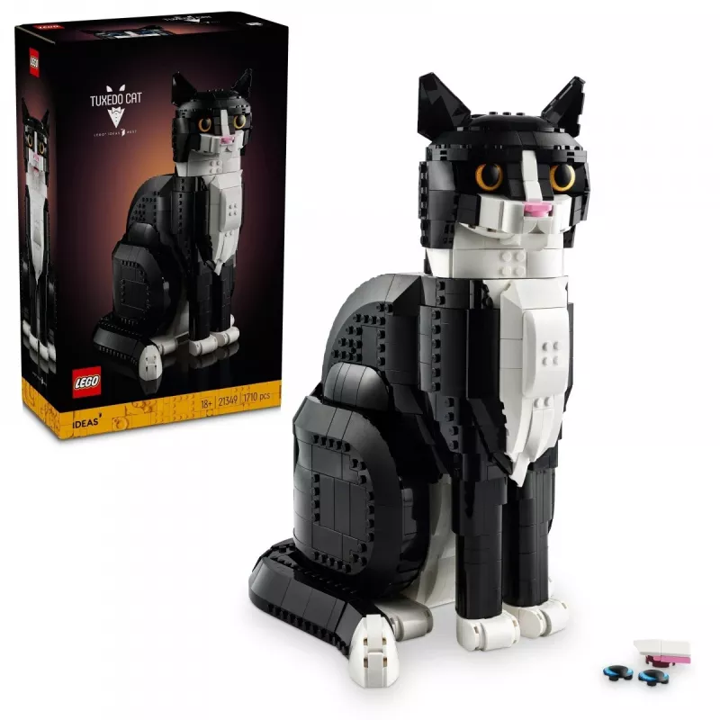 LEGO set Ideas 21349 Tuxedo Cat statybų rinkinys — kolekcinis plytų modelis, vitrininis kūrinys