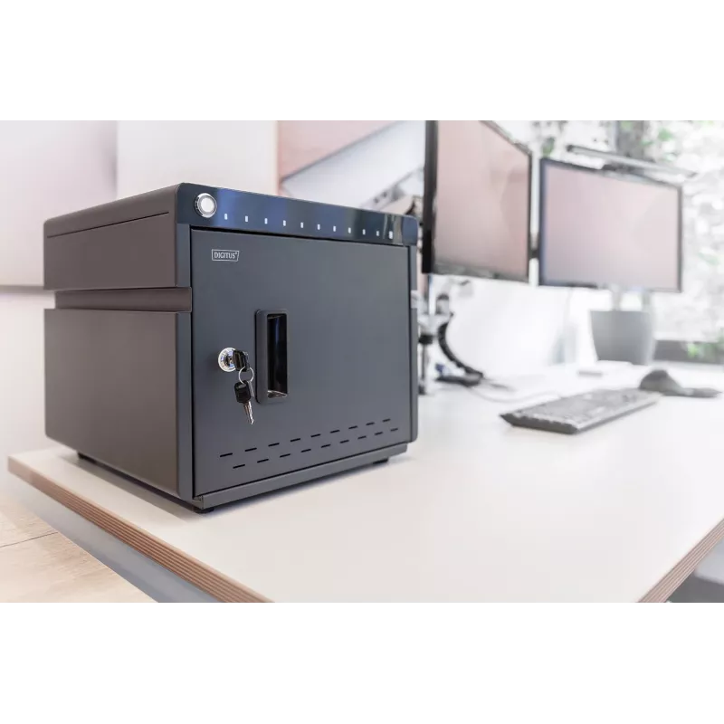 Digitus Mobilus stalinis įkrovimo kabinetas 10 nešiojamiesiems kompiuteriams/planšetėms iki 13 colių, UV-C, USB-C