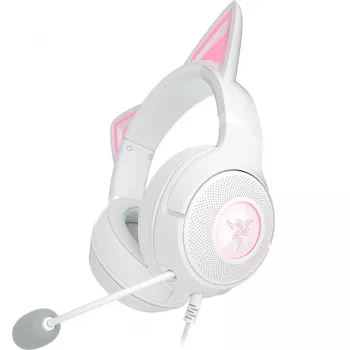 Ausinės Razer Kraken Kitty V2 laidinės USB Type-A baltos — Circumaural, galvos lankelis, 20–20000 Hz, 2 m laidas