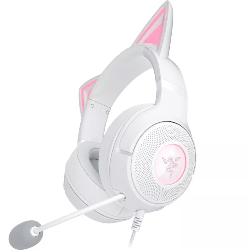 Ausinės Razer Kraken Kitty V2 laidinės USB Type-A baltos — Circumaural, galvos lankelis, 20–20000 Hz, 2 m laidas