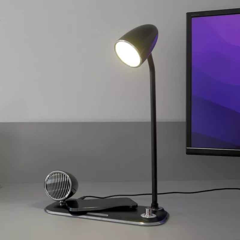 Stalinė lempa Tellur TLL151361 su belaidžiu Qi įkrovikliu ir Bluetooth garsiakalbiu, reguliuojamas apšvietimas