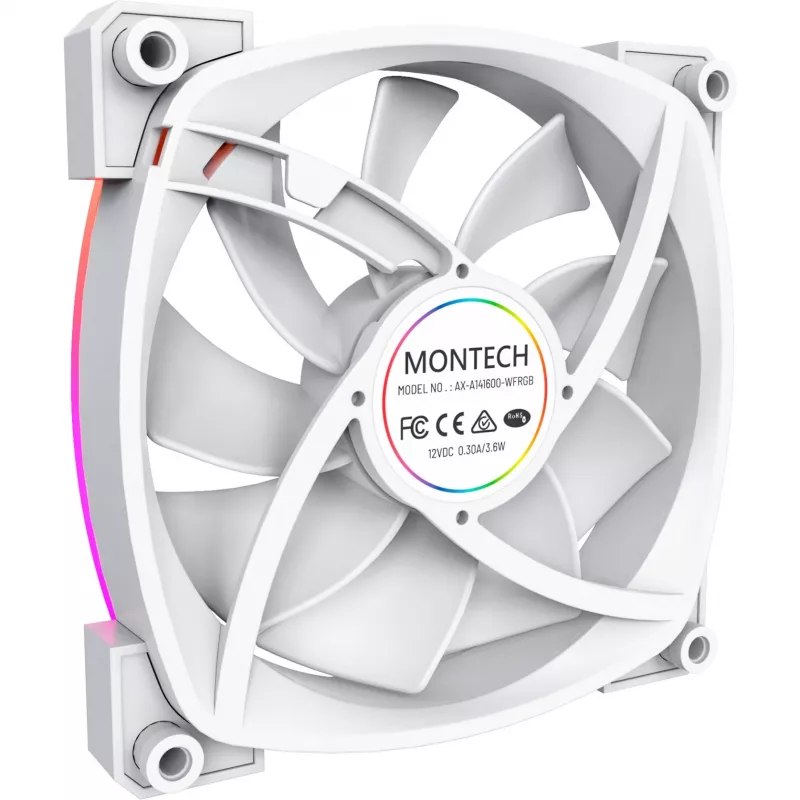 Kompiuterio korpuso ventiliatorius Montech AX140 PWM 140 mm, šautuvo guolis, 540–1760 RPM, balta