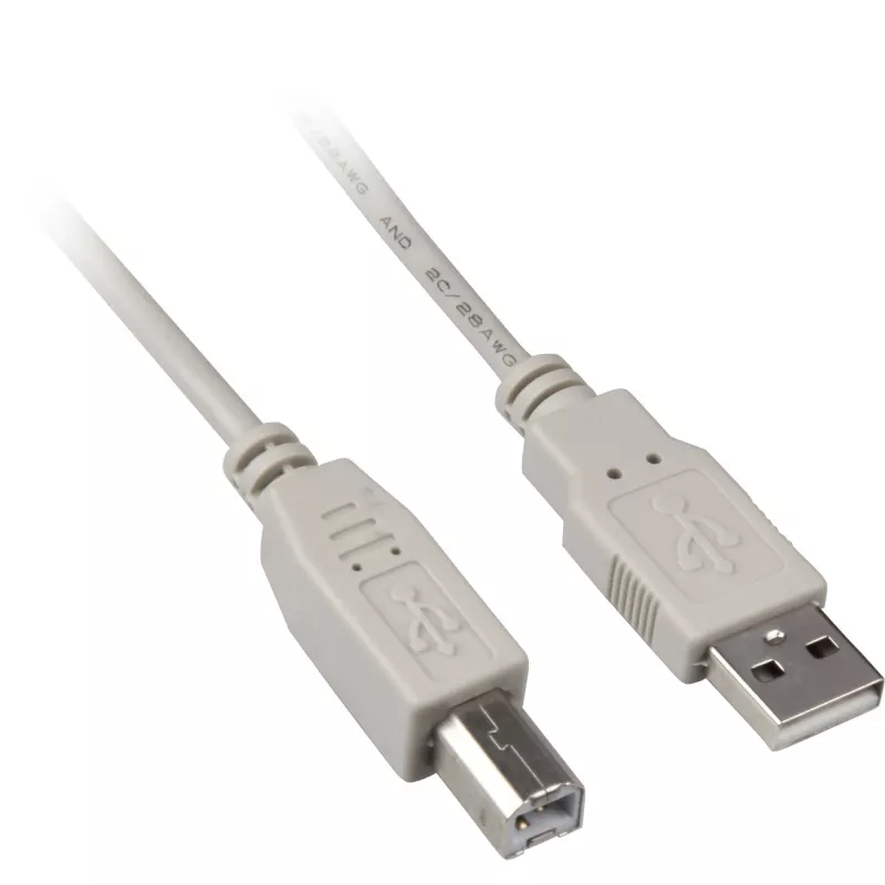 USB 2.0 laidas, USB-A kištukas > USB-B kištukas (pilkas, 0,5 metro)