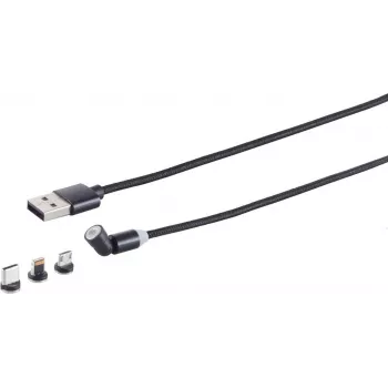 Magnetinis 3-in-1 USB-A įkrovimo kabelis ShiverPeaks 540° — juodas, USB-A į magnetinę kelių jungčių sistemą
