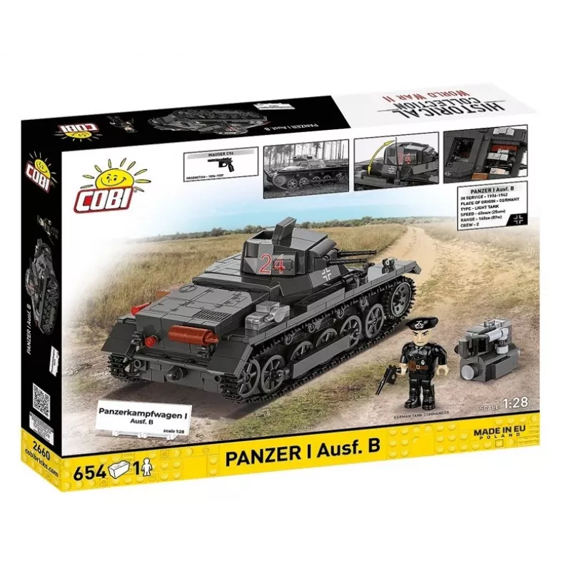 Statybinis rinkinys Cobi Panzer I Ausf. B – 654 detalės, detalus tanko modelio rinkinys