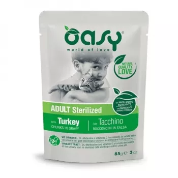 Oasy gabaliukai padaže suaugusioms sterilizuotoms katėms su kalakutiena 85 g