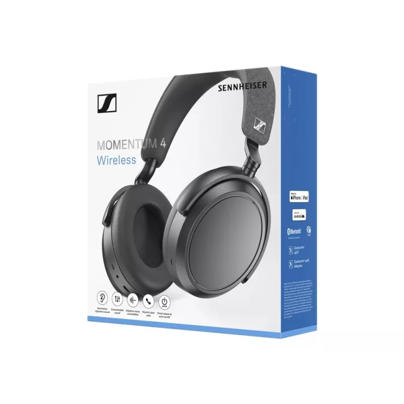 SENNHEISER Momentum 4 belaidės Bluetooth triukšmą slopinančios ausinės – juodos