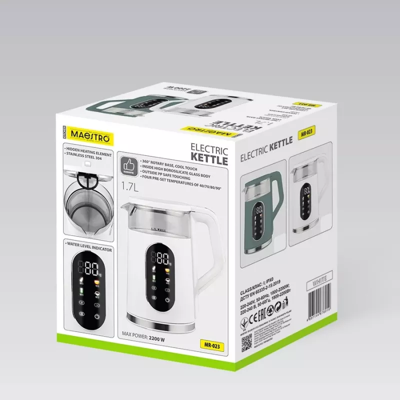 Elektrinis virdulys Maestro MR-023-WHITE, 1,7 L talpa, 2220 W galia