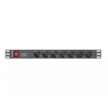 Lanberg | Maitinimo paskirstymo įrenginys (PDU) 19 colių 1U 10A 2M 7X Schuko lizdai | PDU-07F-0200-IEC-BK