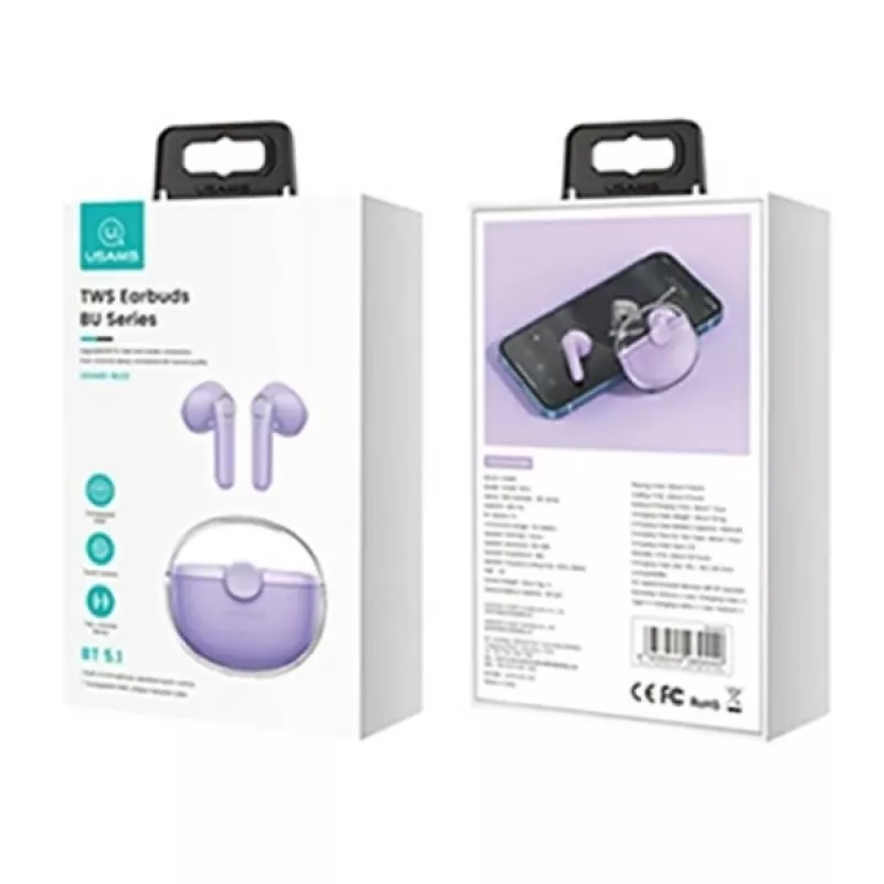 (purple, Bluetooth Headphone 5.1) USAMS Bluetooth Headphone 5.1 belaidės TWS ausinės su lietimui jautriu valdymu, vandeniui atsparios sportinės ausinės su triukšmo slopinimu