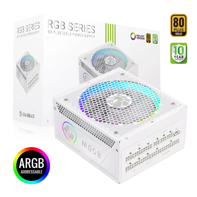 Gamemax maitinimo blokas, 80 PLUS, Gold | RGB 850G WH | 850 W