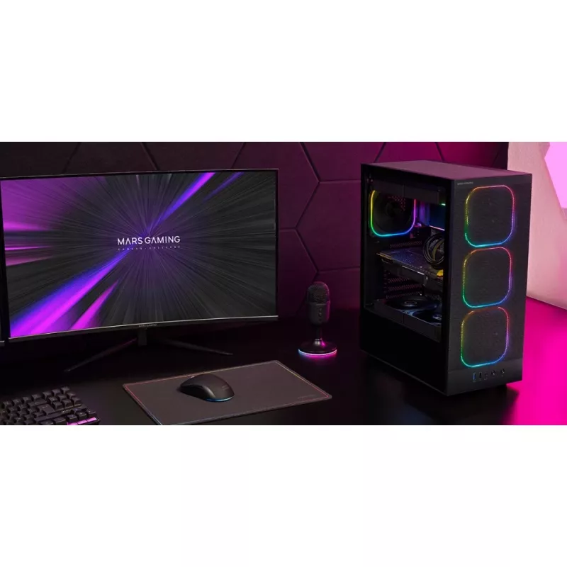 PC korpusas TACENS MARS MC‑NEBULA Midi Tower su grūdintu stiklu, keturiais 120 mm aRGB ventiliatoriais, palaiko ATX, GPU iki 30,2 cm