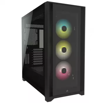 CORSAIR iCUE 5000X RGB grūdinto stiklo vidutinio bokšto ATX kompiuterio išmanusis korpusas, juodas
