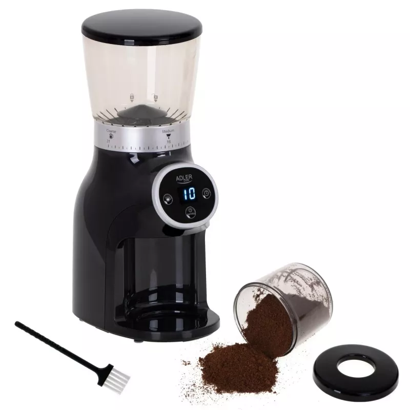 Profesionalus kavos malūnėlis, plieniniai girnų akmenys, 31 malimo nustatymas, Café 90g/m, Adler, AD4450, 300, Juoda