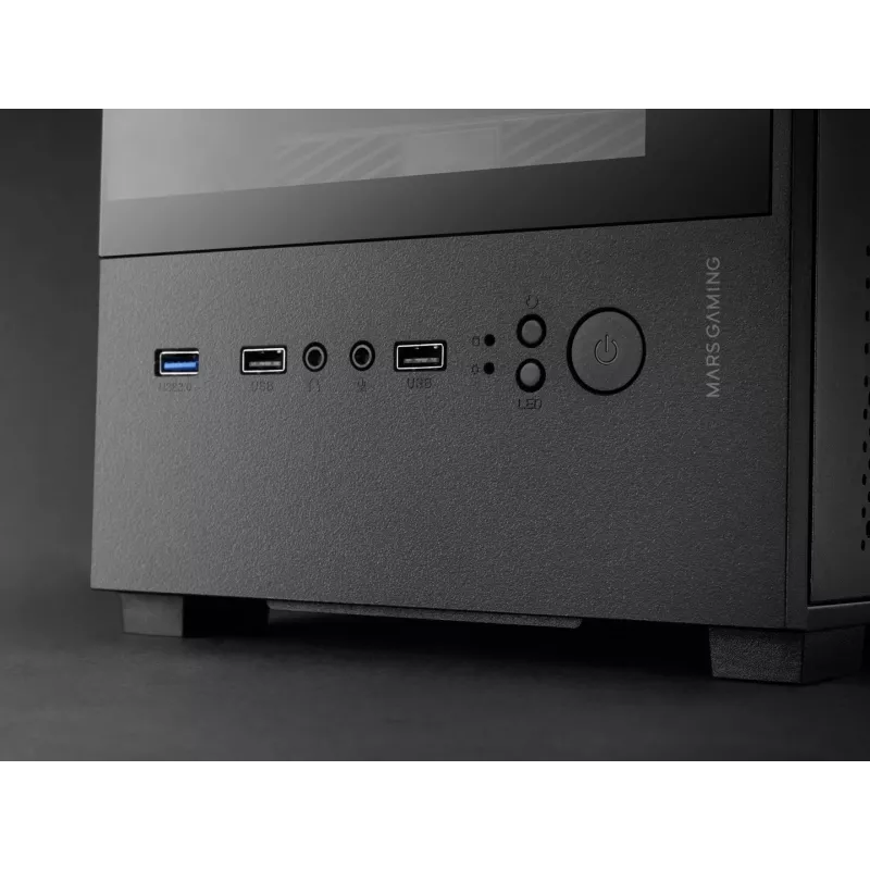 “Mini Tower” PC korpusas TACENS Mars Gaming MC-SE2 — Mini-ITX / Micro-ATX, juodas, šoninis langas, apatinis PSU, palaiko 2x2.5 colio + 1x3.5 colio