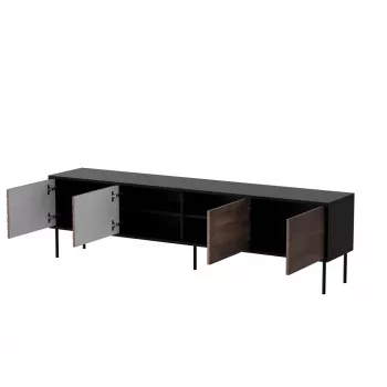 TV spintelė cama meble CORTINA 4D 200x40x55 cm, juodas viršus, riešutmedžio spalvos fasadai