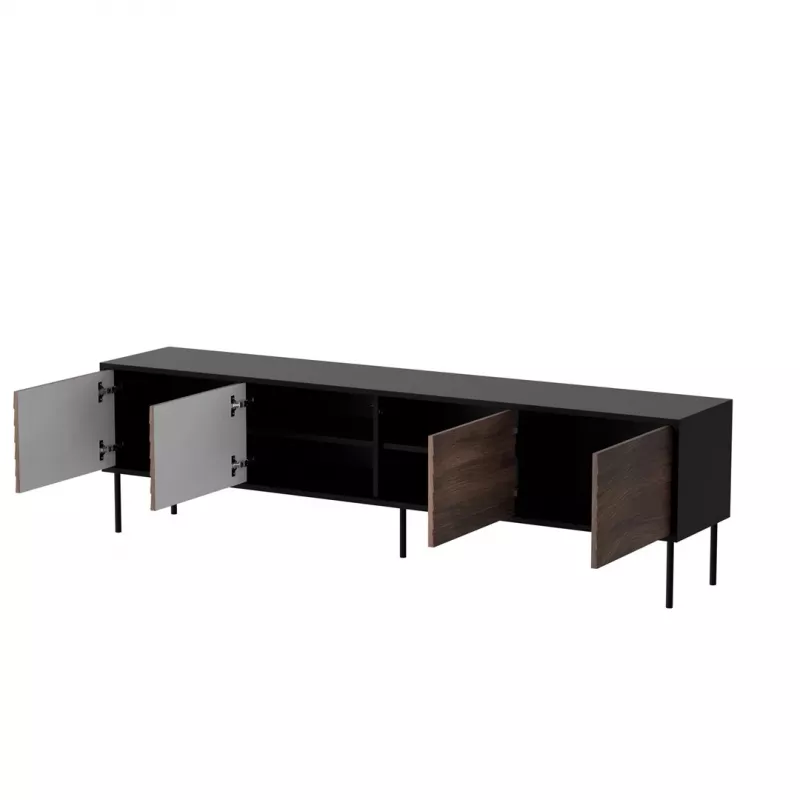 TV spintelė cama meble CORTINA 4D 200x40x55 cm, juodas viršus, riešutmedžio spalvos fasadai