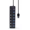 USB šakotuvas Gembird UHB-U3P7P-01, 7 prievadų USB 3.2 Gen 1 (Type-A), 0,24 m kabelis, juodas