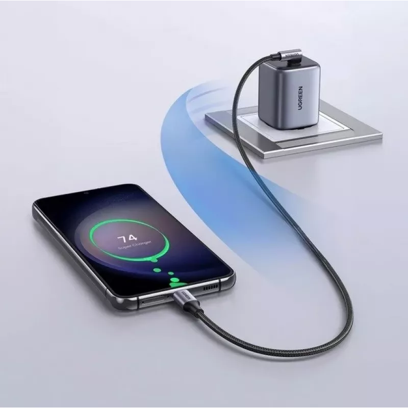 Ugreen USB-C (tiesus) / USB-C (kampuotas) PD QC 60W 3A 0,5m US255 (pilka)