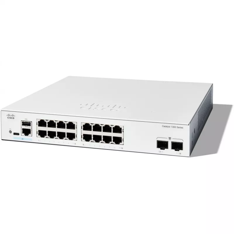 Valdomas komutatorius Cisco Catalyst 1300-16T-2G — 16x Gigabit RJ-45, 2x 1GE SFP, L2/L3