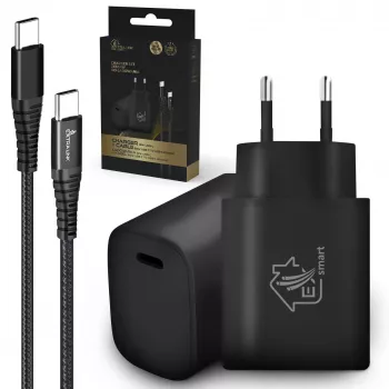 Smart Life USB Type-C į Type-C rinkinys, 200 cm, juodas + 18 W PD3.0 įkroviklis, juodas