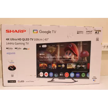 Smart TV Sharp 43HR7265E 43 coliai (108 cm) 4K UHD LED, Google TV, Wi‑Fi, HDMI/USB/RJ45 — Juoda — Pažeista pakuotė