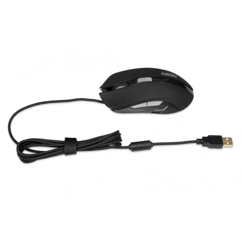 Laidinis optinis pelė IBOX Aurora A-1 — dešiniarankiams, 6 mygtukai, 2400 DPI, USB Type-A, LED apšvietimas, 1,8 m laidas