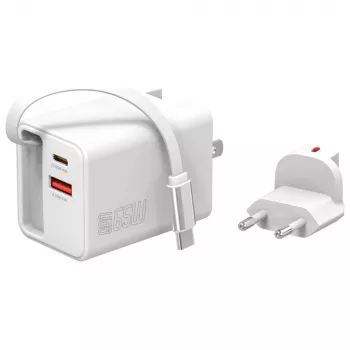 Vidinis USB-C/USB-A greitasis įkroviklis 4smarts 541065 — Universalus AC 100–240 V, maks. 20 V, 0,7 m laidas, baltas
