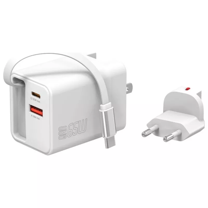 Vidinis USB-C/USB-A greitasis įkroviklis 4smarts 541065 — Universalus AC 100–240 V, maks. 20 V, 0,7 m laidas, baltas
