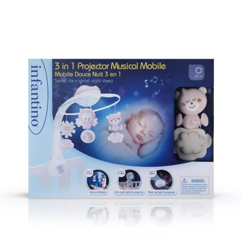 Kūdikių muzikinė dėžutė B-kids 3in1 Infantino 150302050 — pudrinė rožinė, 3-in-1 raminantis žaislas
