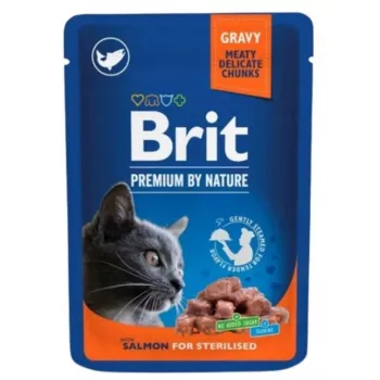 Šlapias kačių maistas Brit Premium Cat Salmon Sterilised pakuotė 100 g, be grūdų, suaugusioms sterilizuotoms katėms, 82% drėgmės