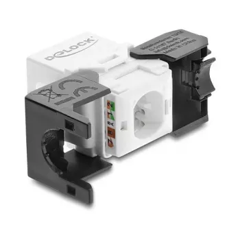 Keystone modulis DELOCK RJ45 į LSA Cat.6 UTP, be įrankių, plokščia konstrukcija, 16,2×28,2×19,4 mm, juoda/baltas