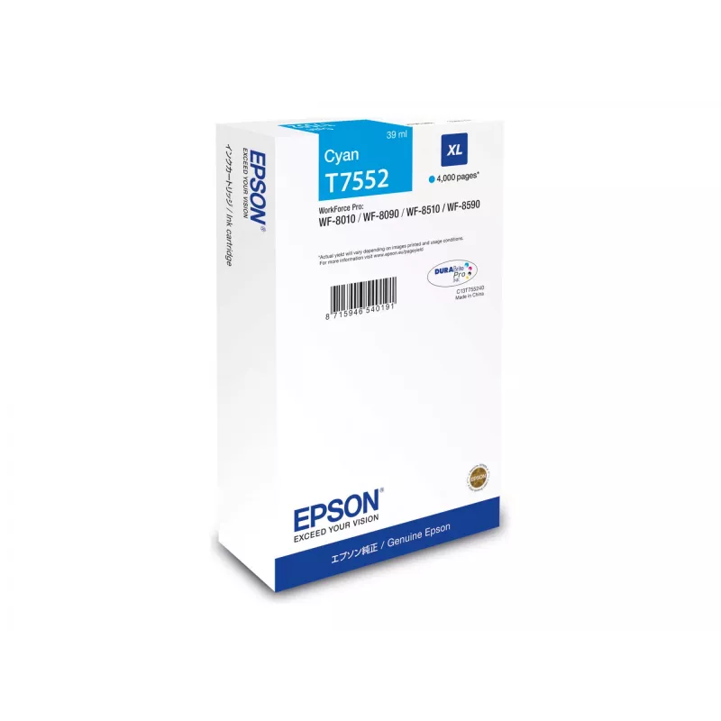 Rašalo kasetė Epson C13T75524N (Originali, XL didelio našumo) Žydra, skirta WF-8XXX serijai