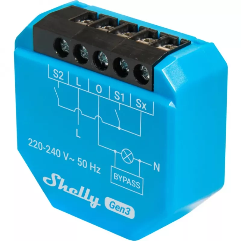 „WiFi“ apšvietimo valdiklis „Shelly Shelly_1L_Gen3“ – 1 kanalo modulis be nulinio laido, 220–240V, Wi‑Fi / „Bluetooth“, 802.11 b/g/n