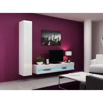 TV staliukas cama meble VIGO NEW 30/180/40, balta blizgi viršutinė dalis, medienos drožlių plokštė, 1800×400×300 mm