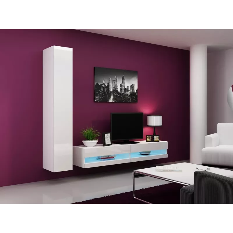 TV staliukas cama meble VIGO NEW 30/180/40, balta blizgi viršutinė dalis, medienos drožlių plokštė, 1800×400×300 mm