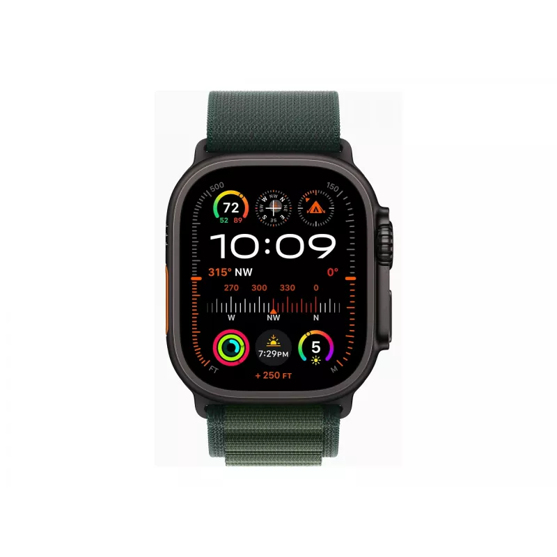 APPLE Watch Ultra 2 GPS + Cellular 49mm Black Titanium Case su Dark Green Alpine Loop - Large