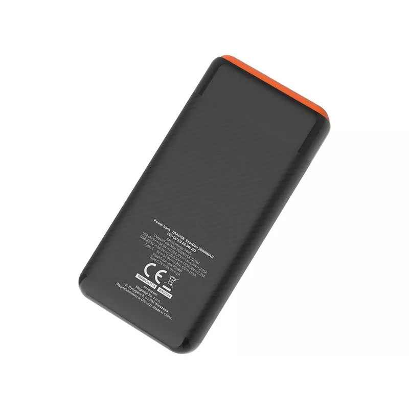 Nešiojamas įkroviklis TRACER EnerGen 20000 mAh, Power Delivery 20W, USB-C įvestis, 2×USB-A išvestys, 3 įrenginių palaikymas, oranžinis