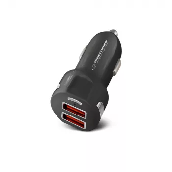 Automobilinis kroviklis ESPERANZA EZ110 juodas — 12–24 V įvestis, 2× USB-A 2,1 A, „Quick Charge 3.0“, 36 W