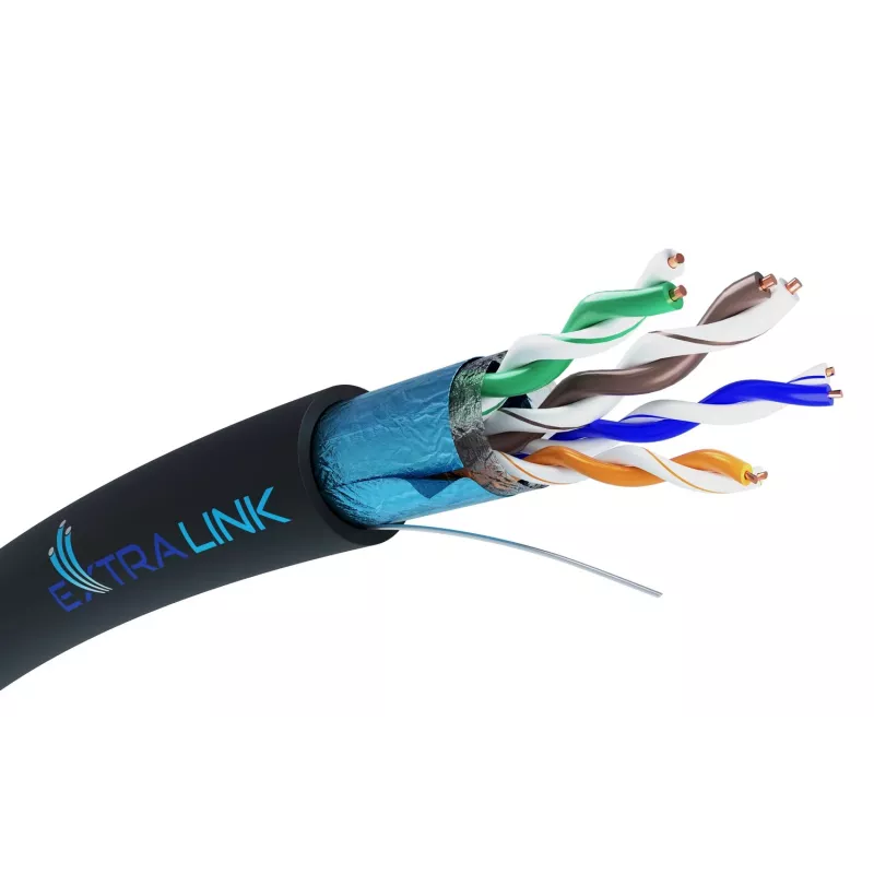Tinklo kabelis Extralink vytos poros CAT5E FTP (F/UTP) V2 Outdoor 305 m juodas