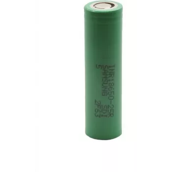 Įkraunama Li-Ion 18650 baterija Samsung INR18650-25R 2500 mAh didelės srovės plokščia viršutine dalimi