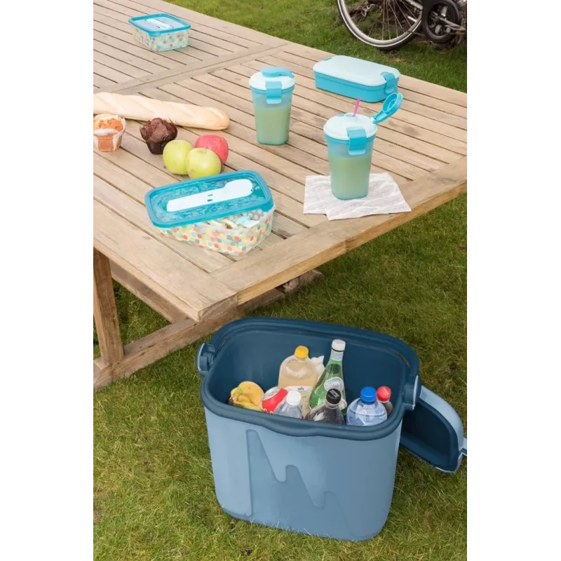 Nešiojamas 20 l Curver turistinis šaldytuvas 262277 mėlynas — 20 l polipropileninis kelioninis šaldytuvas su rankena, 396×265×428 mm, 1,8 kg