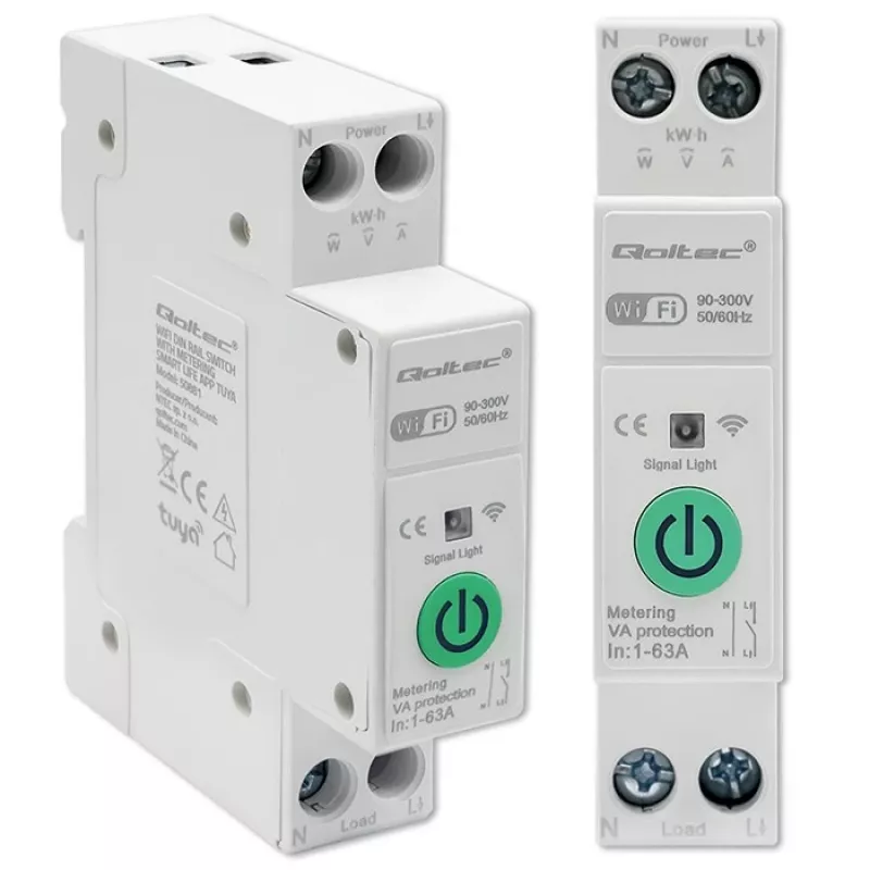 DIN bėgelio WiFi relė QOLTEC 50881 — tinklo perjungimo relė 63A elektros instaliacijoms